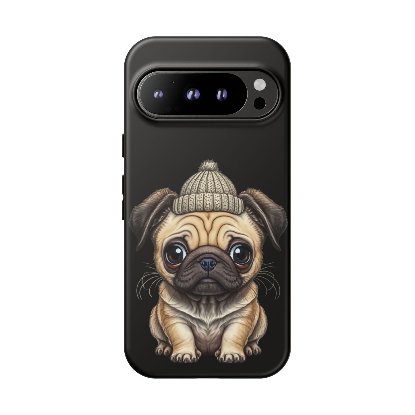 Pug Phone Case – Cute Pug Puppy Illustration on Black Tough Case