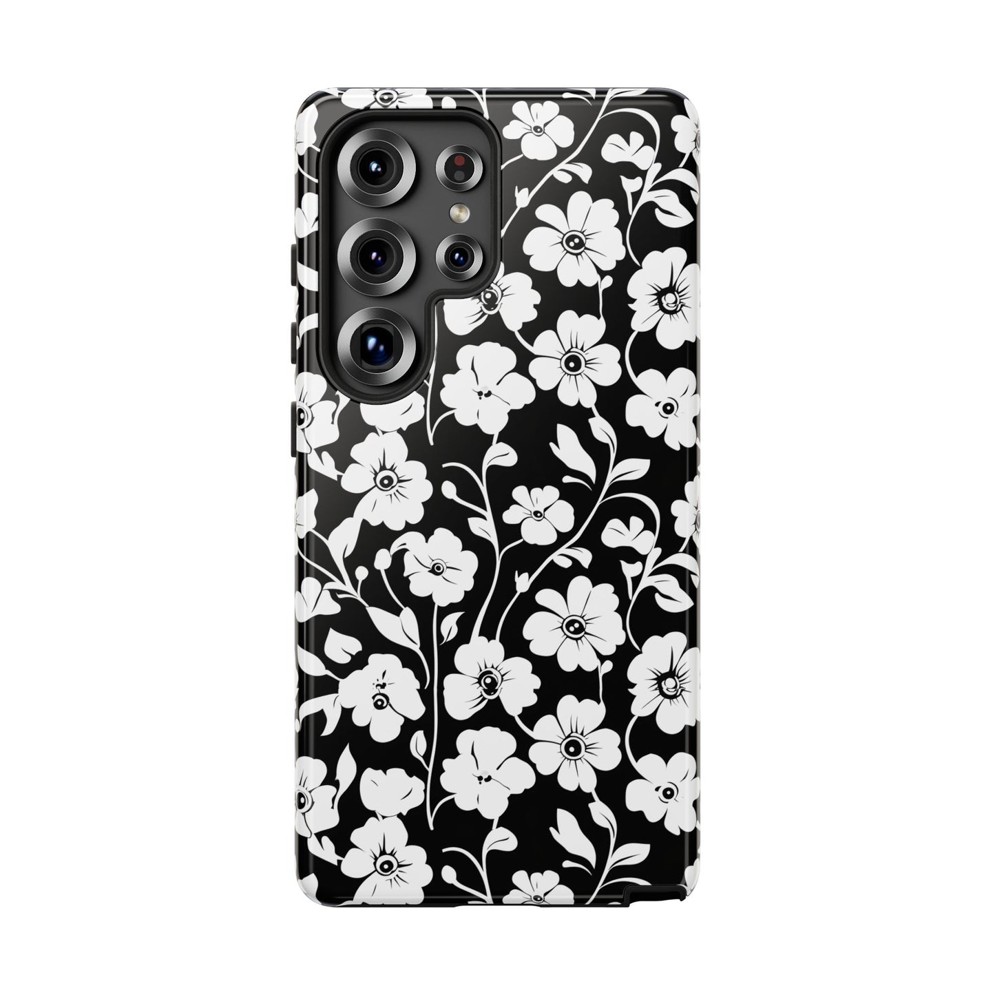 Floral Noir Tough Phone Case — Black & White Flower Protective Cover