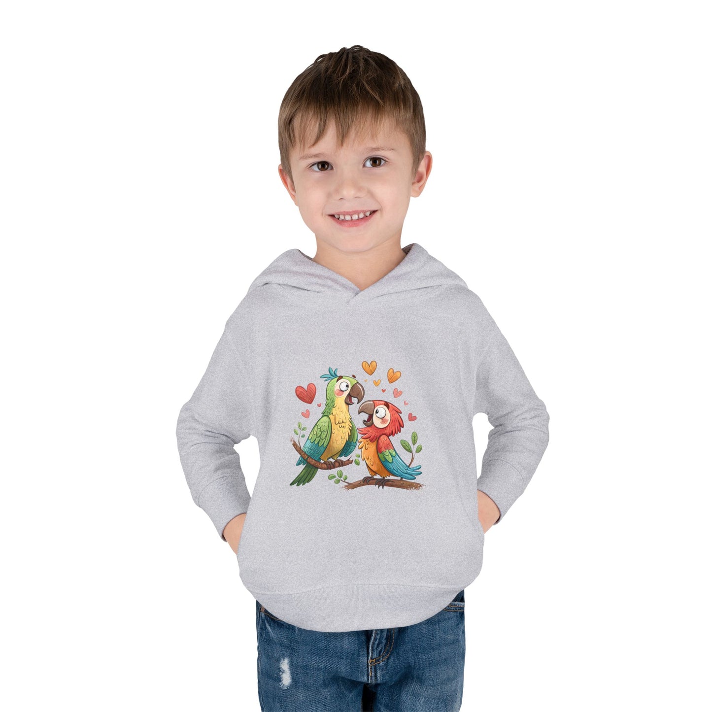 Toddler Hoodie — Cute Parrot Love Pullover (Heart Bird Kids Sweatshirt)