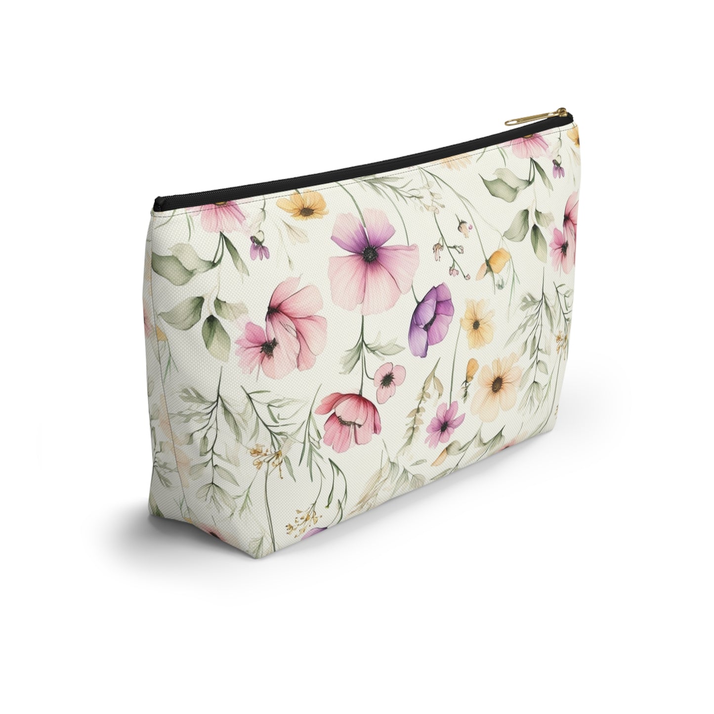 Floral Spring Makeup Pouch — Watercolor Wildflower Accessory Bag