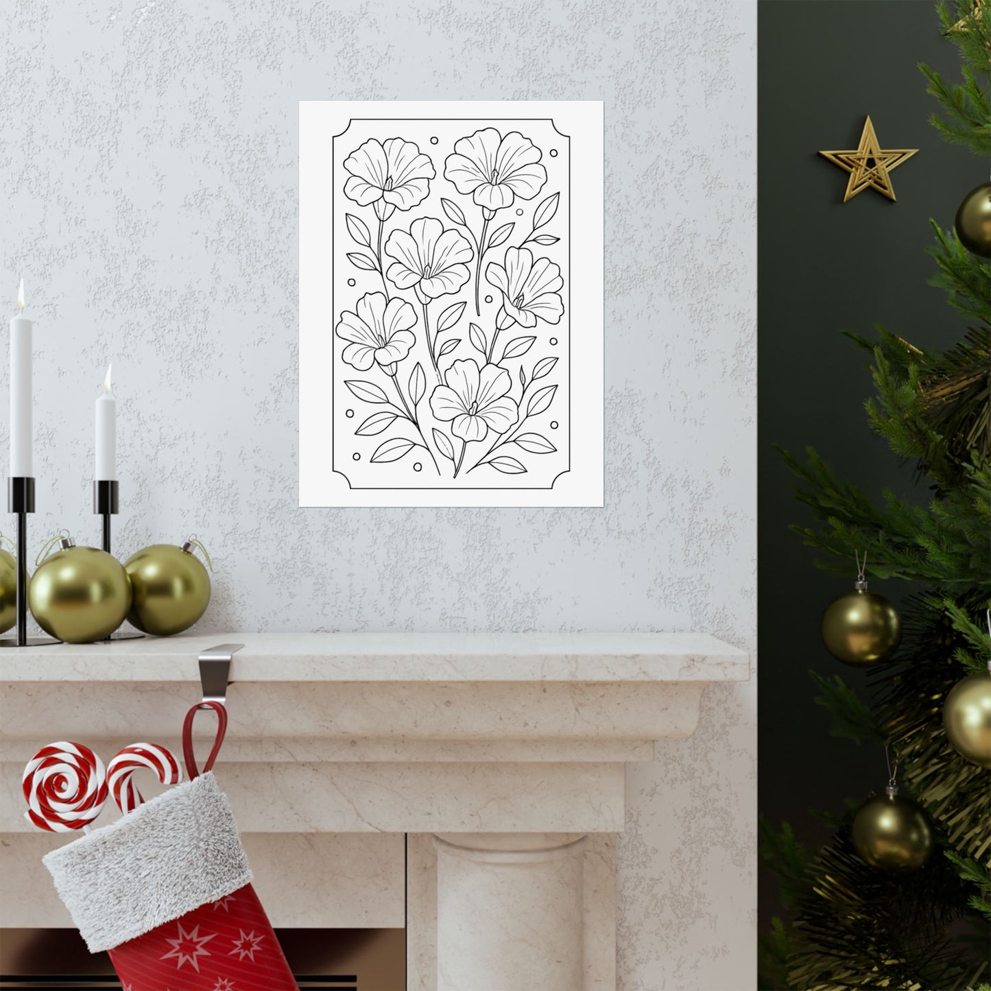 Botanical Line Art Poster — Matte Vertical Floral Wall Art - DIY