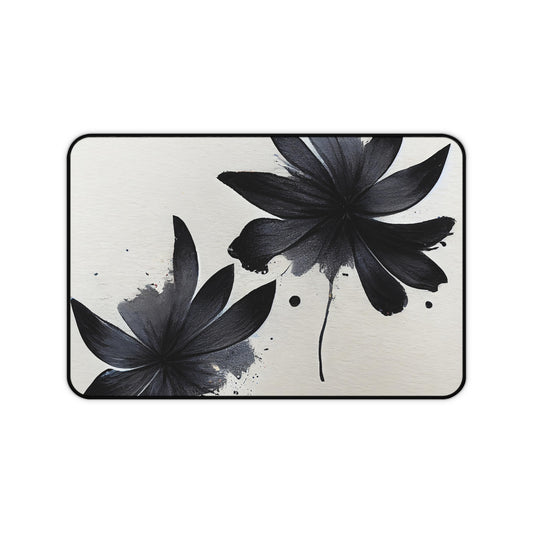 Black Ink Floral Desk Mat — Minimalist Monochrome Mousepad for Office & Home