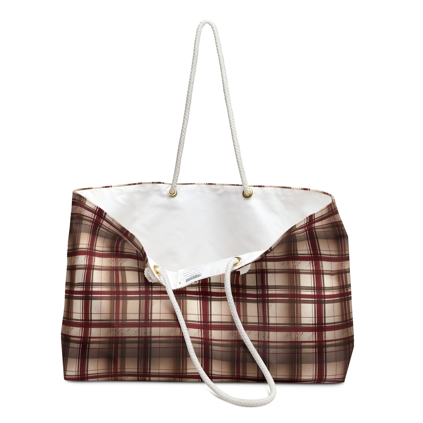 Plaid Weekender Bag — Rustic Brown & Burgundy Travel Tote