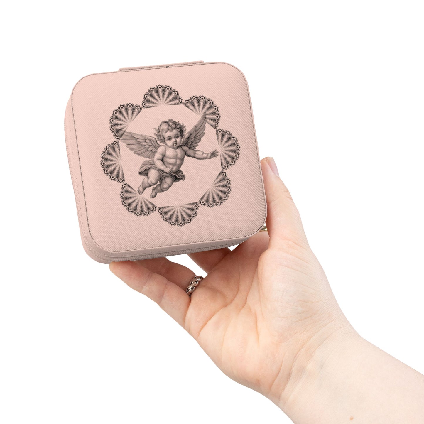 Rose Gold Cherub Jewelry Travel Case — Compact Ring & Earring Organizer
