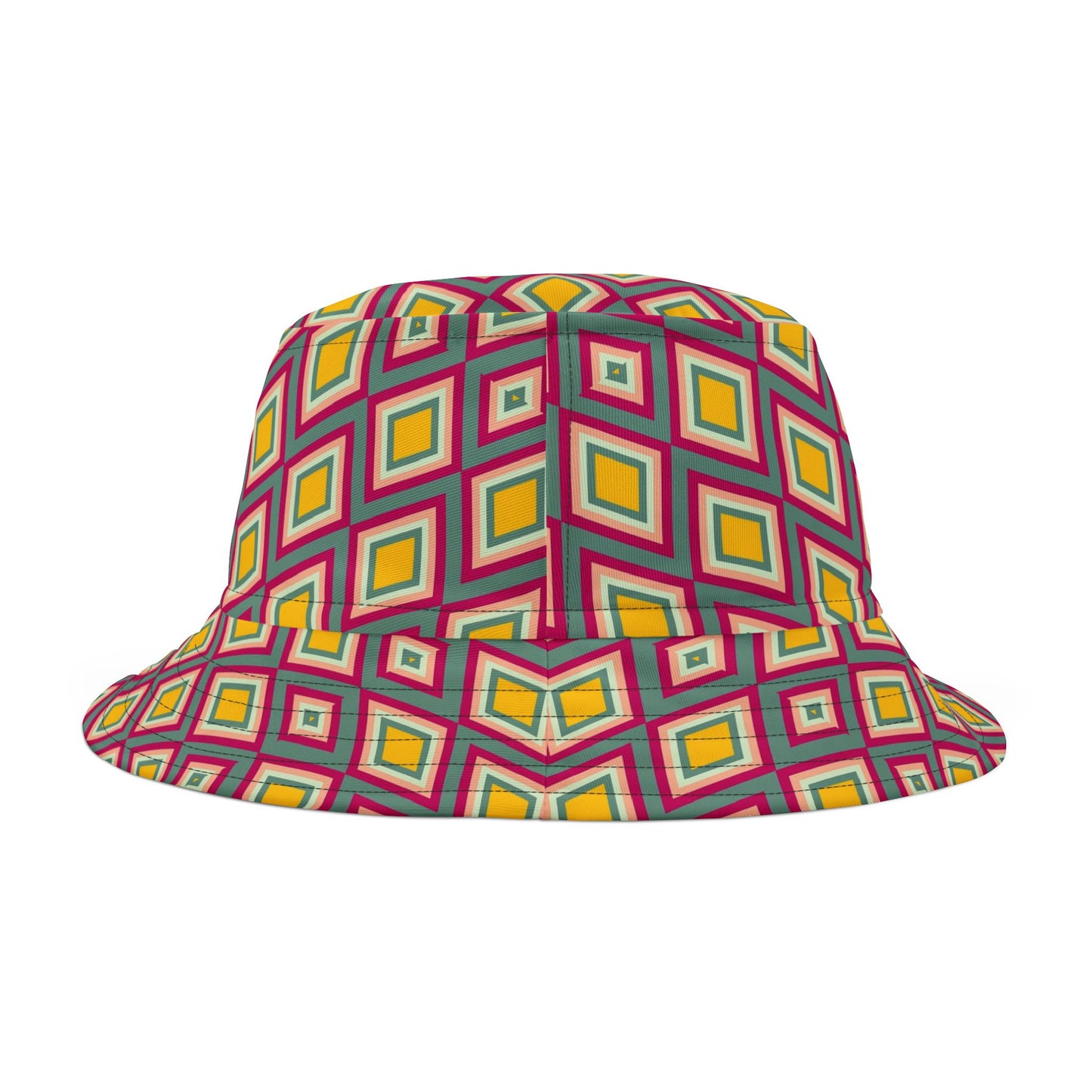 Diamond Geo Print Bucket Hat — Colorful Retro Festival Sun Hat