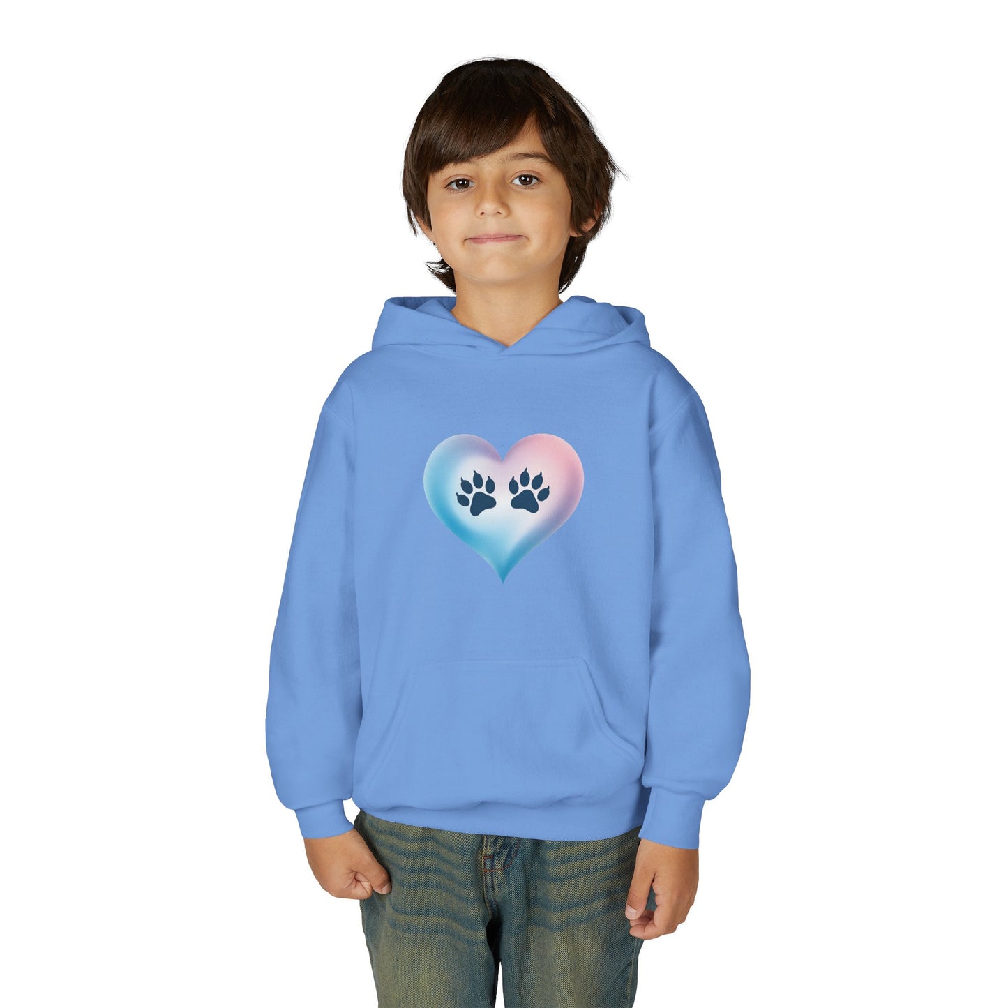 Kids Heart Paw Hoodie — Pastel Gradient Pet Lover Sweatshirt