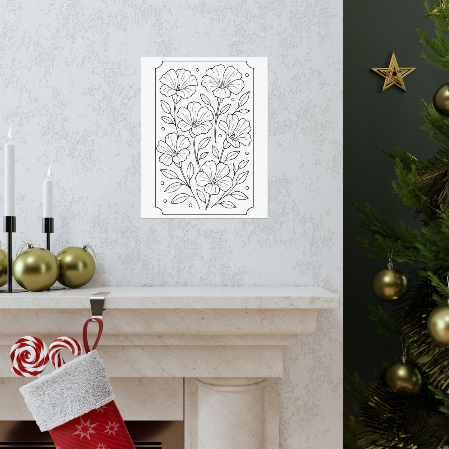 Botanical Line Art Poster — Matte Vertical Floral Wall Art - DIY