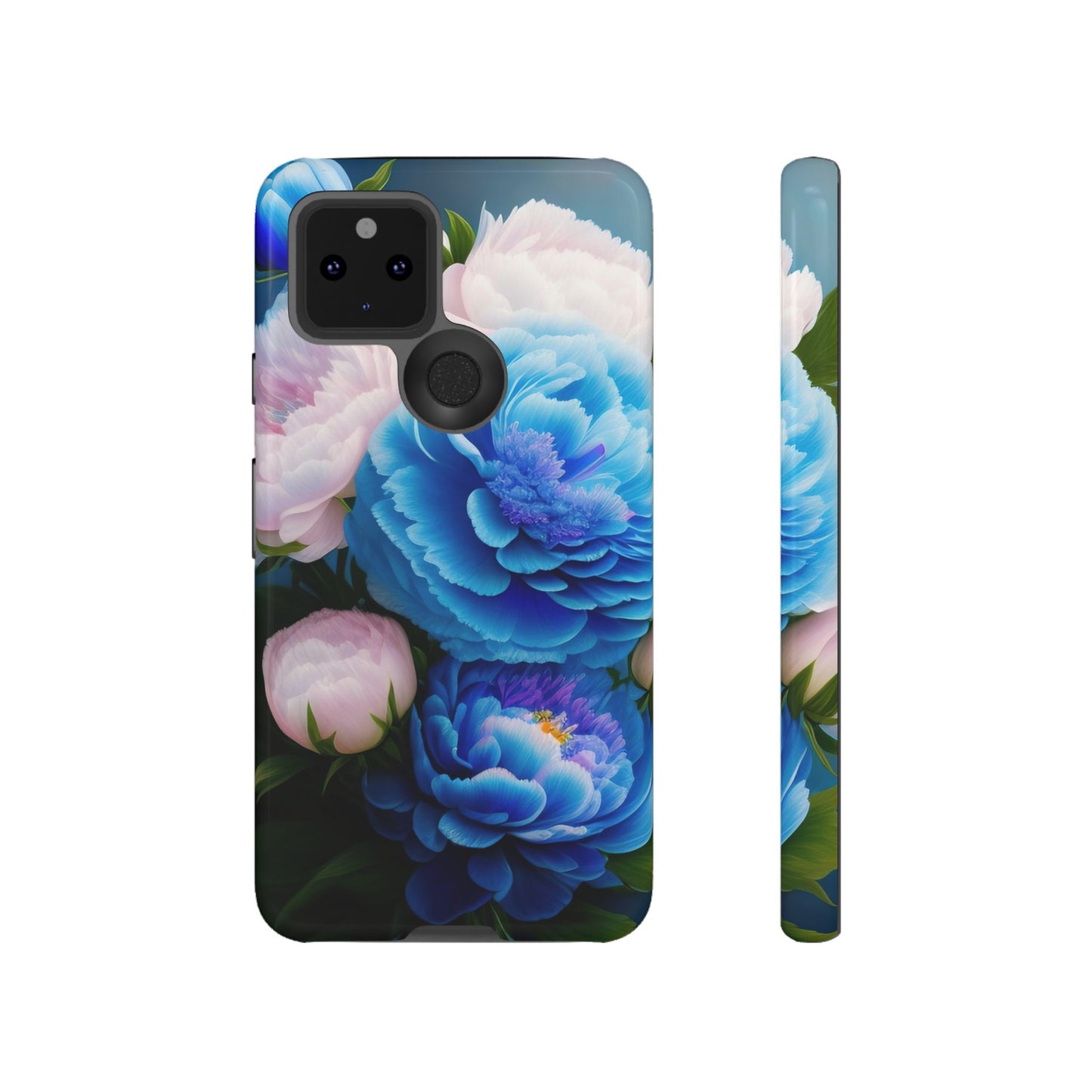 Floral Blue Peony Phone Case — Protective Tough Case with Pink & Blue Blooms