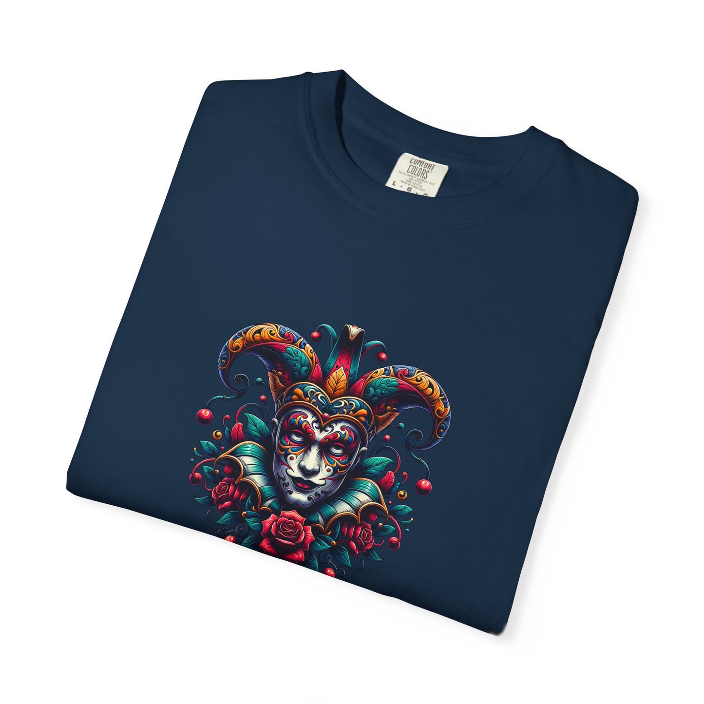 Vibrant Graphic Unisex T-Shirt with Floral Mask Design