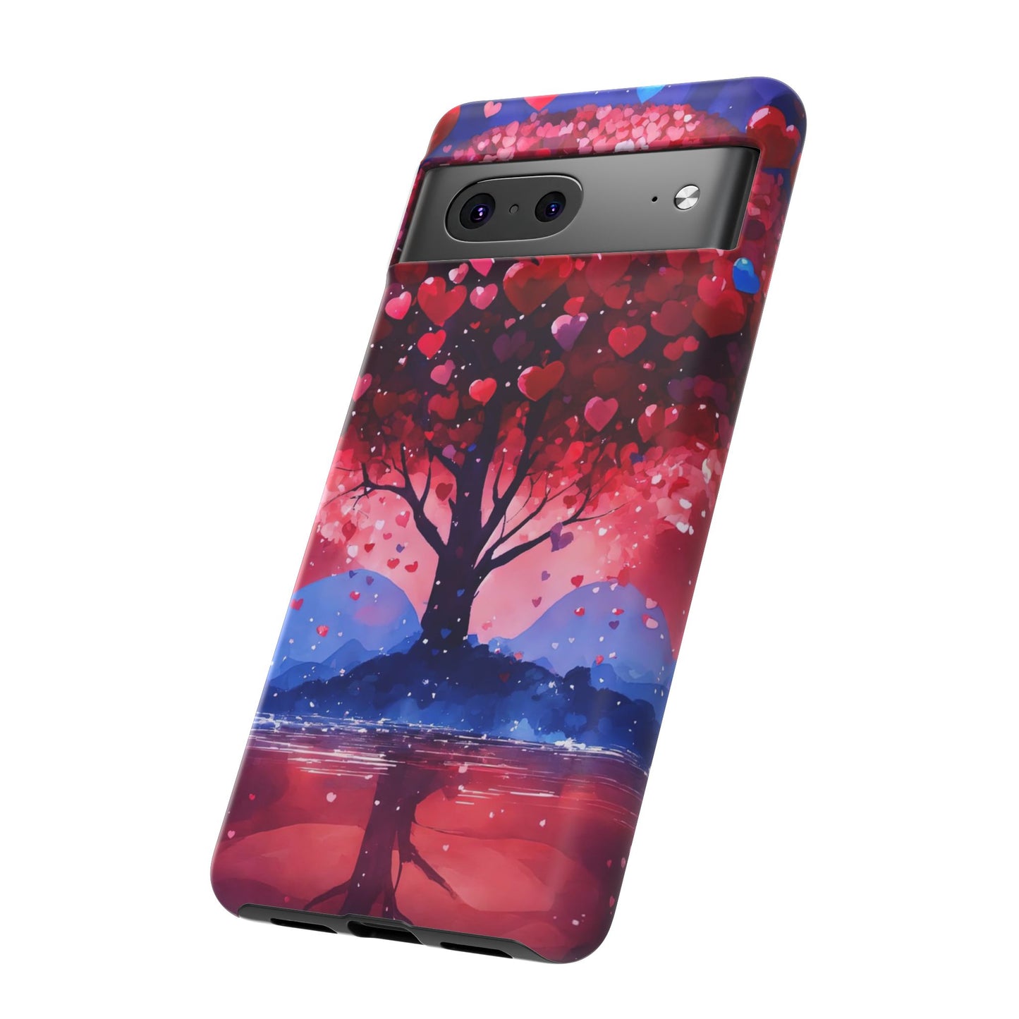 Heart Tree Phone Case — Romantic Red & Blue Protective Tough Case