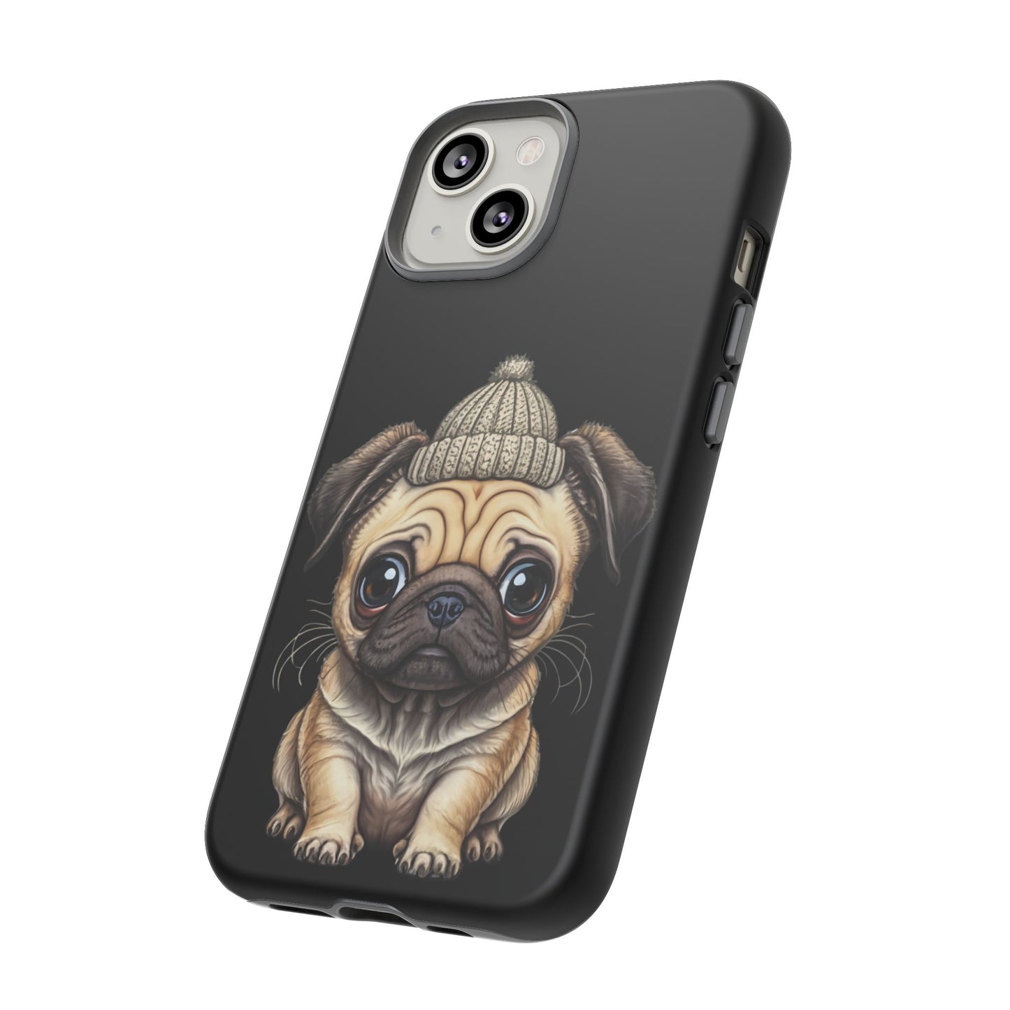 Pug Phone Case – Cute Pug Puppy Illustration on Black Tough Case