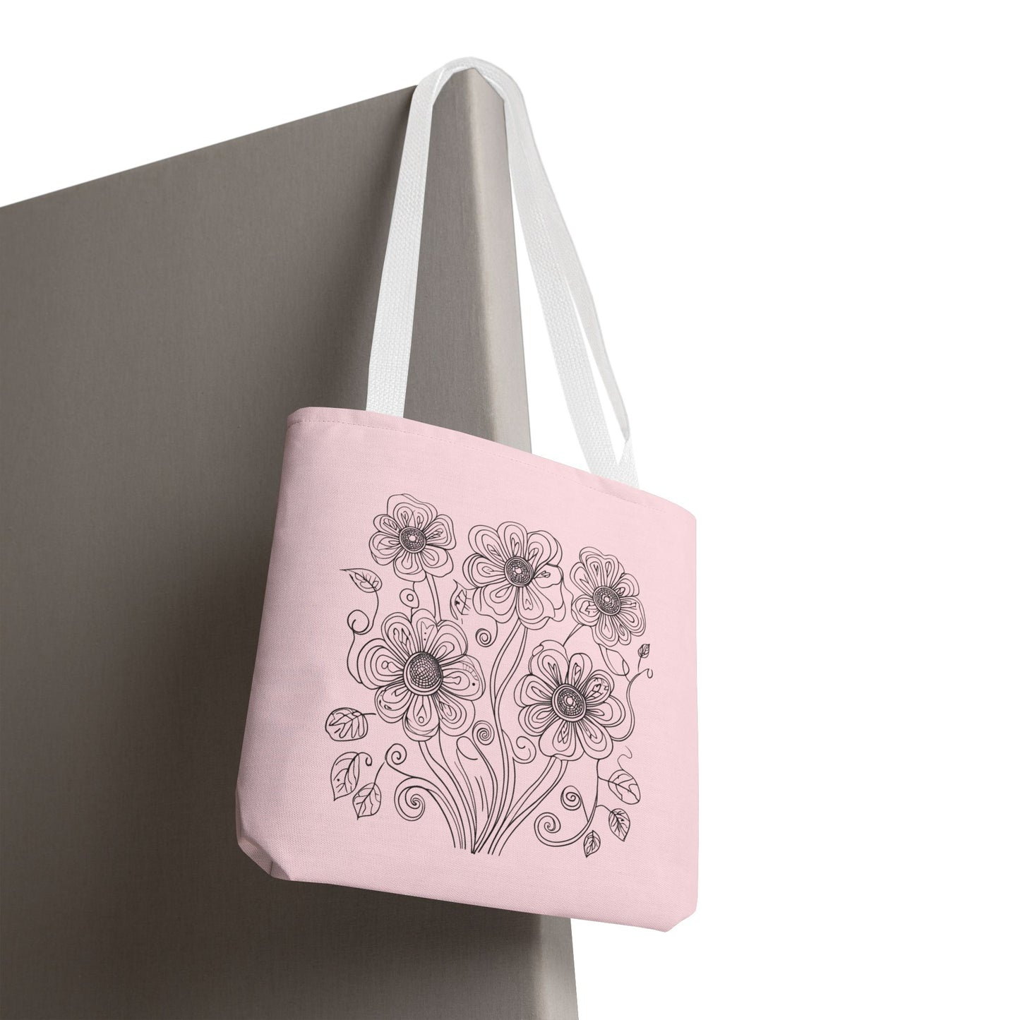 Floral Doodle Pink Tote Bag — Hand-Drawn Flower Design