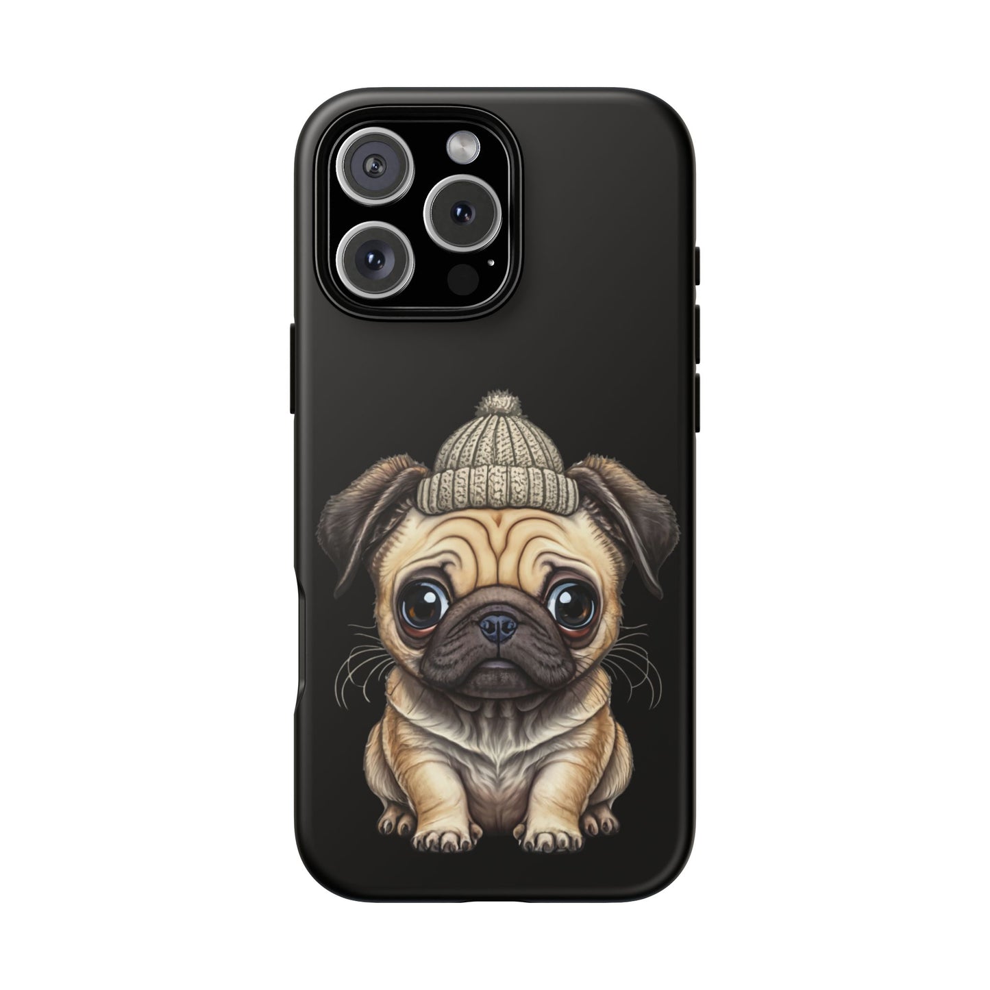 Pug Phone Case – Cute Pug Puppy Illustration on Black Tough Case