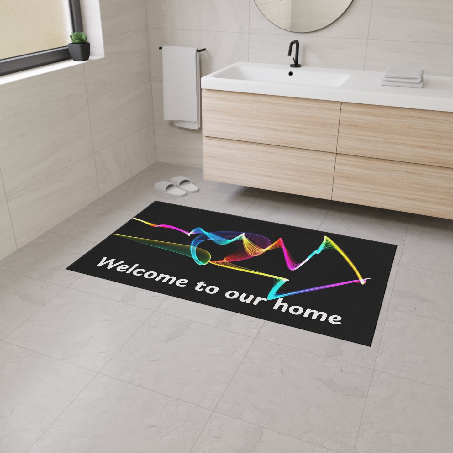 Welcome to Our Home Floor Mat — Colorful Wave Entrance Rug