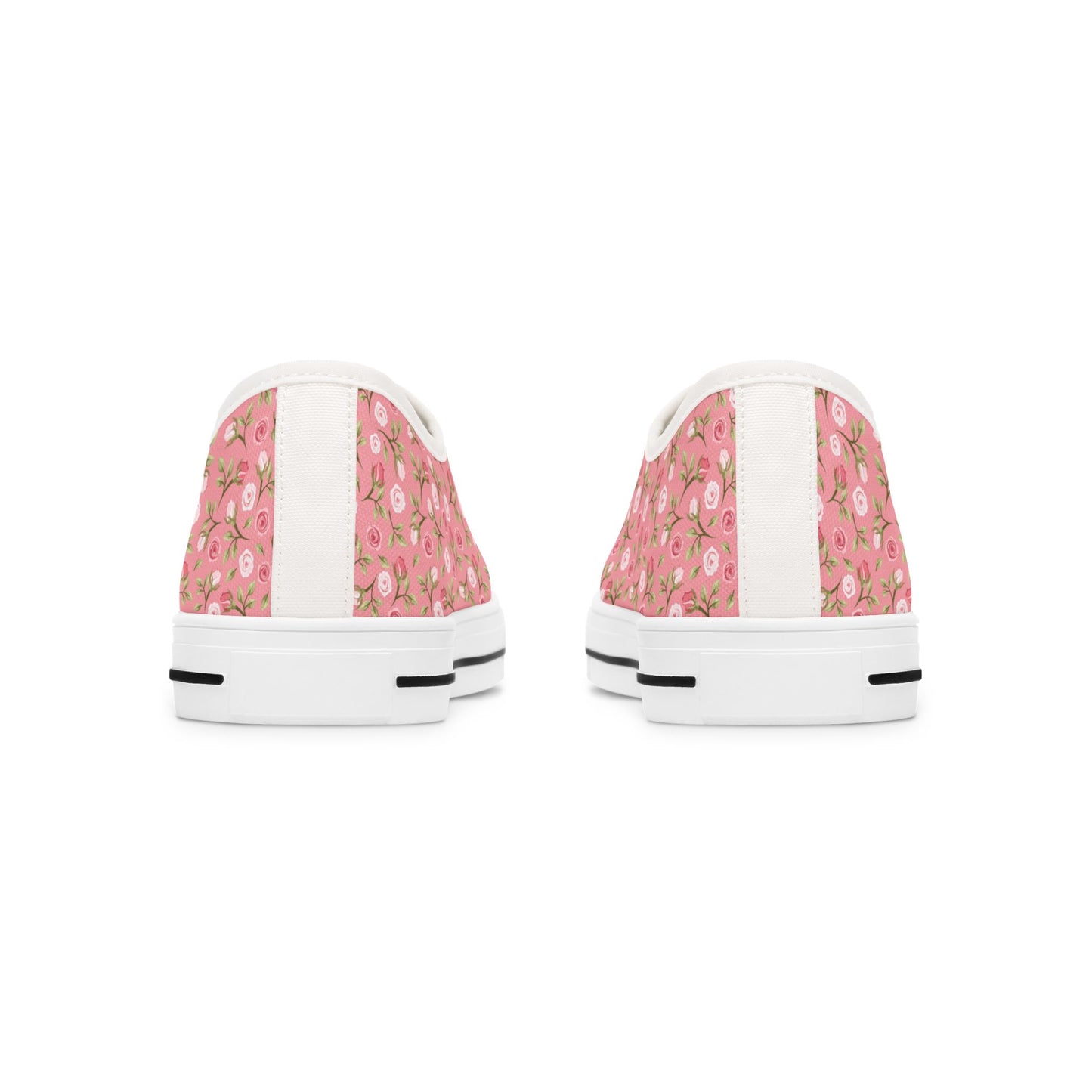 Floral Pink Low Top Sneakers — Women's Cute Rose Pattern Canvas Shoes