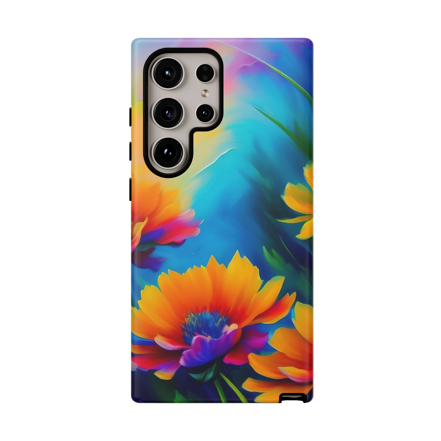 Floral Burst Tough Phone Case — Vibrant Watercolor Flowers Protective Cover