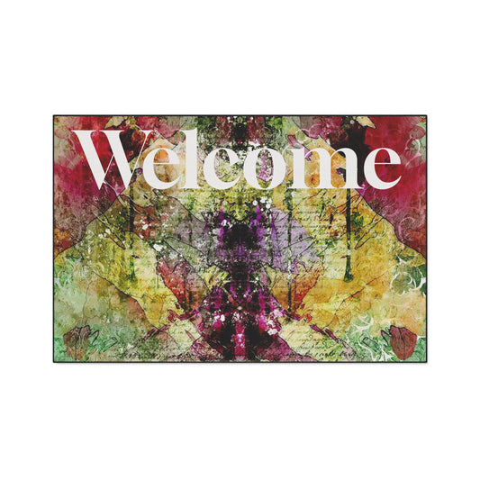 Welcome Floral Heavy Duty Floor Mat — Colorful Abstract Entry Rug