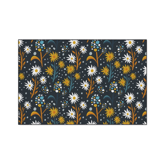 Floral Daisies Heavy Duty Floor Mat — Dark Botanical Entry Rug