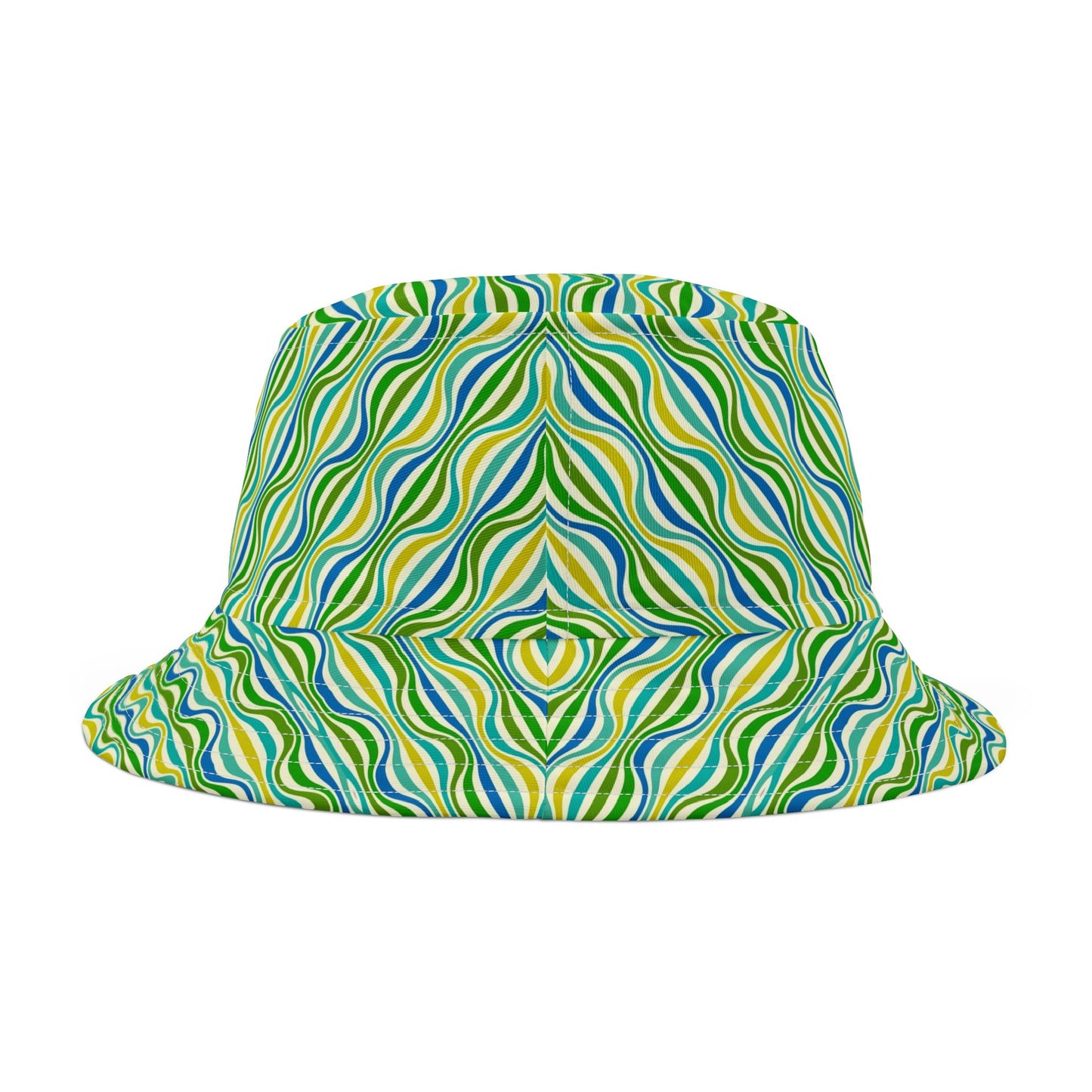 Green Wave Pattern Bucket Hat — Retro Groovy Summer Sun Hat