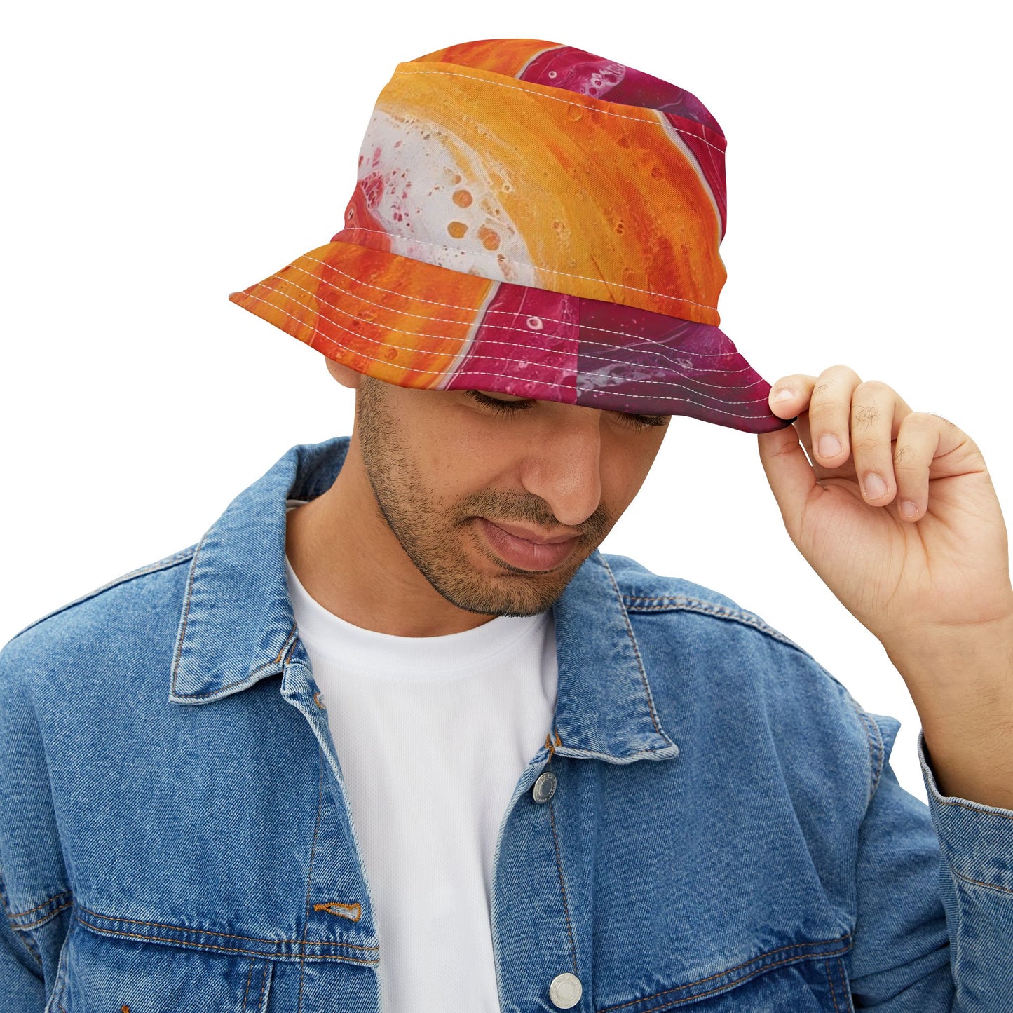 Abstract Sunset Swirl Bucket Hat — Colorful Art AOP Summer Hat