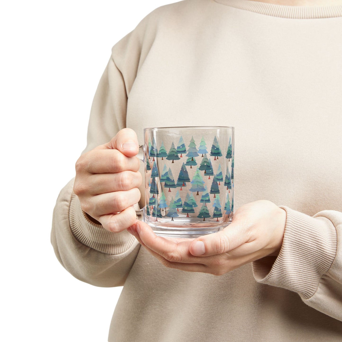 Festive Christmas Tree Glass Mug - Holiday Beverage Cup, Winter Gift, Coaster Companion, Hot Cocoa Mug, Seasonal Drinkware