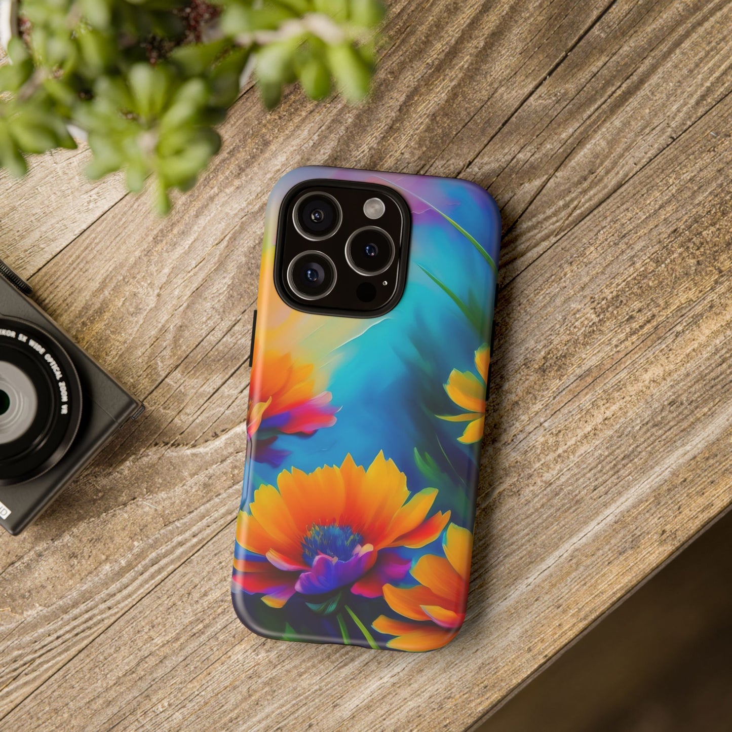 Floral Burst Tough Phone Case — Vibrant Watercolor Flowers Protective Cover