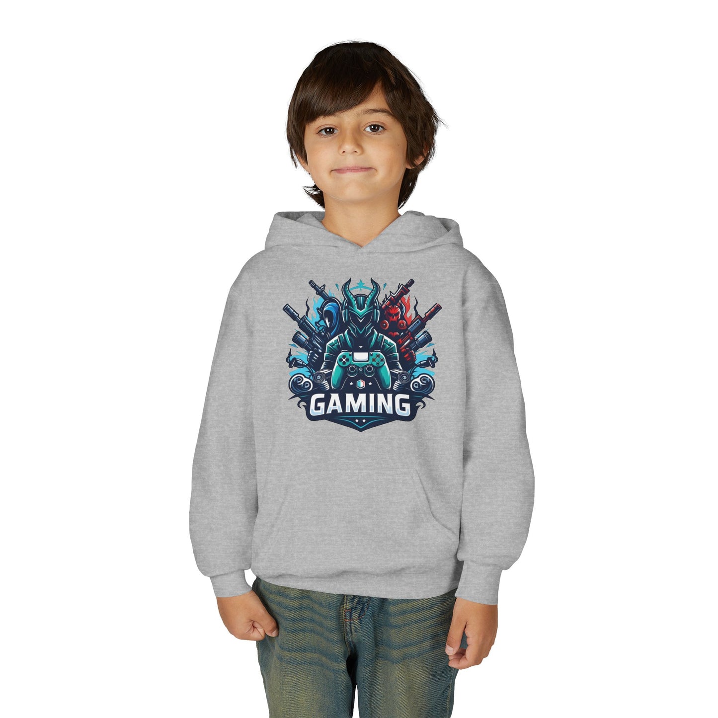Youth Gaming Hoodie — Robotic Gamer Emblem Sweatshirt