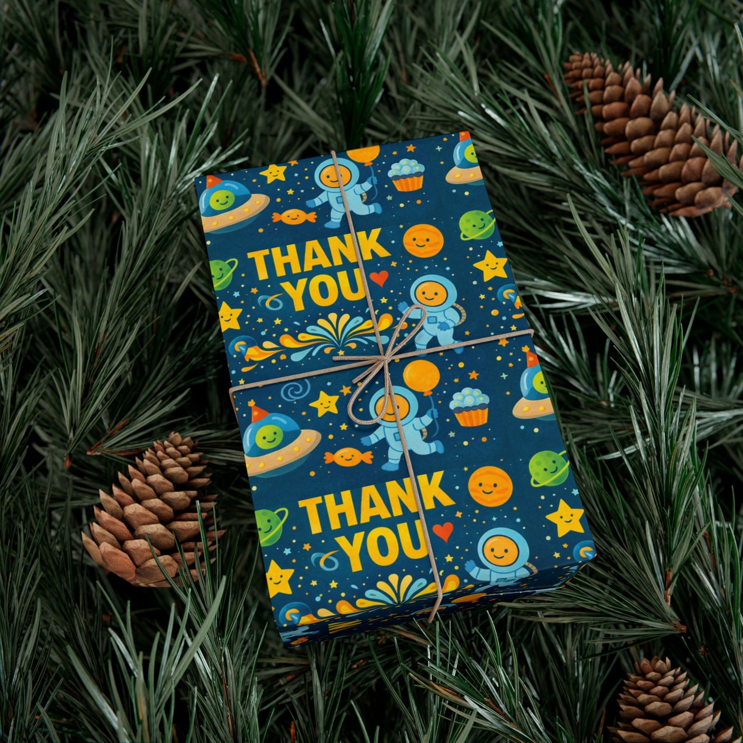 Gift Wrap Paper - 'Thank You' Space Party Pattern (Blue)