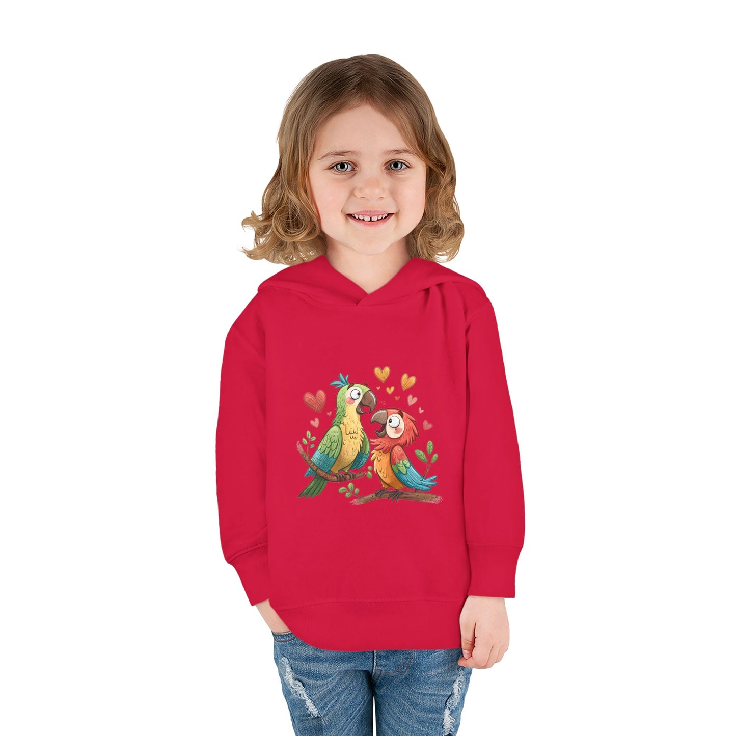Toddler Hoodie — Cute Parrot Love Pullover (Heart Bird Kids Sweatshirt)