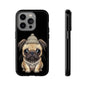 Pug Phone Case – Cute Pug Puppy Illustration on Black Tough Case