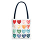 Watercolor Rainbow Hearts Tote Bag — Colorful Heart Pattern Beach & Market Tote