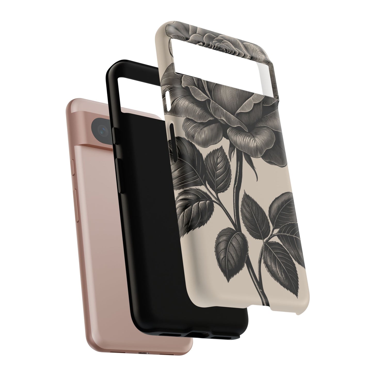 Black Rose Phone Case, Tough Cases with Floral Design, Elegant Tech Accessory, Gift for Flower Lovers, Stylish Protection