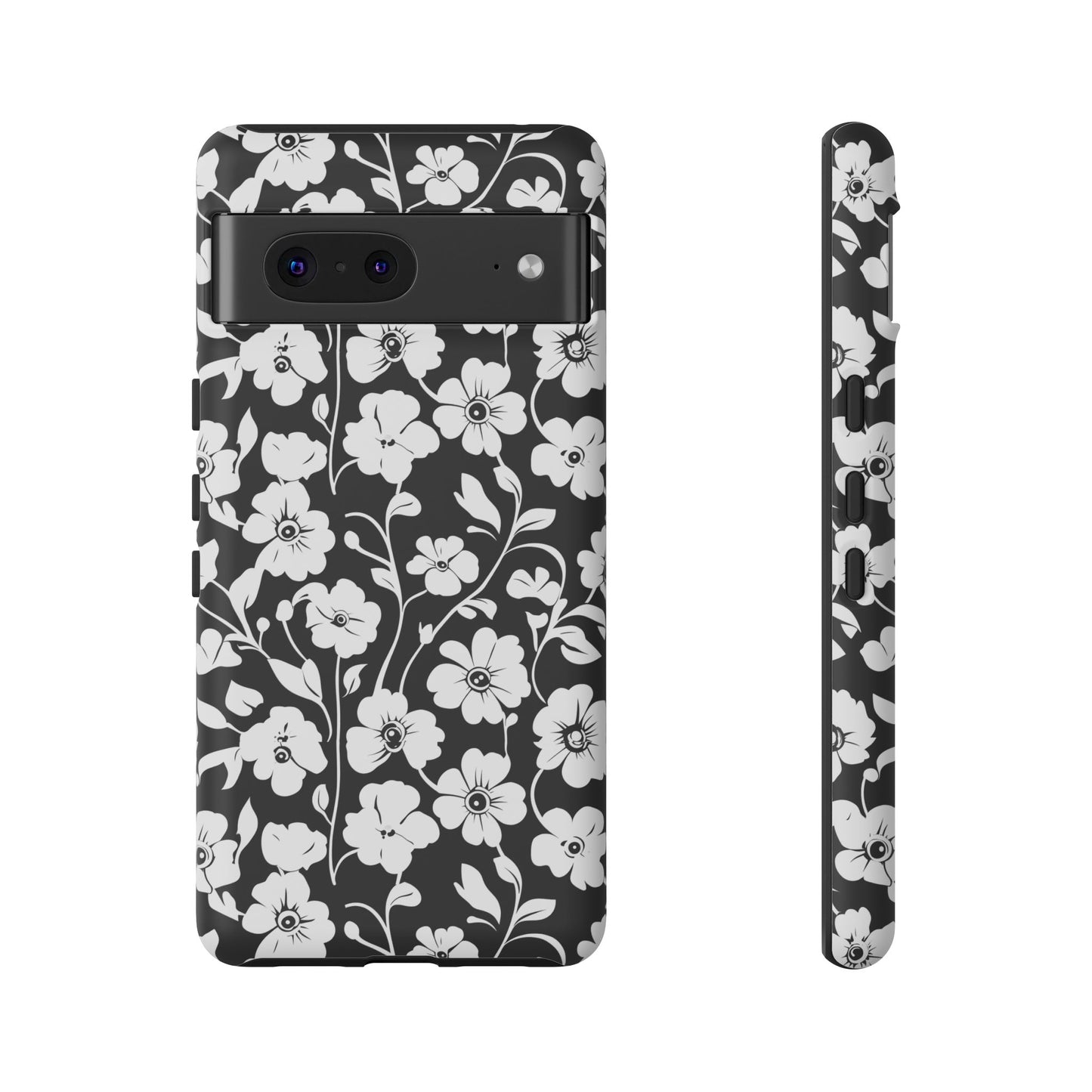 Floral Noir Tough Phone Case — Black & White Flower Protective Cover