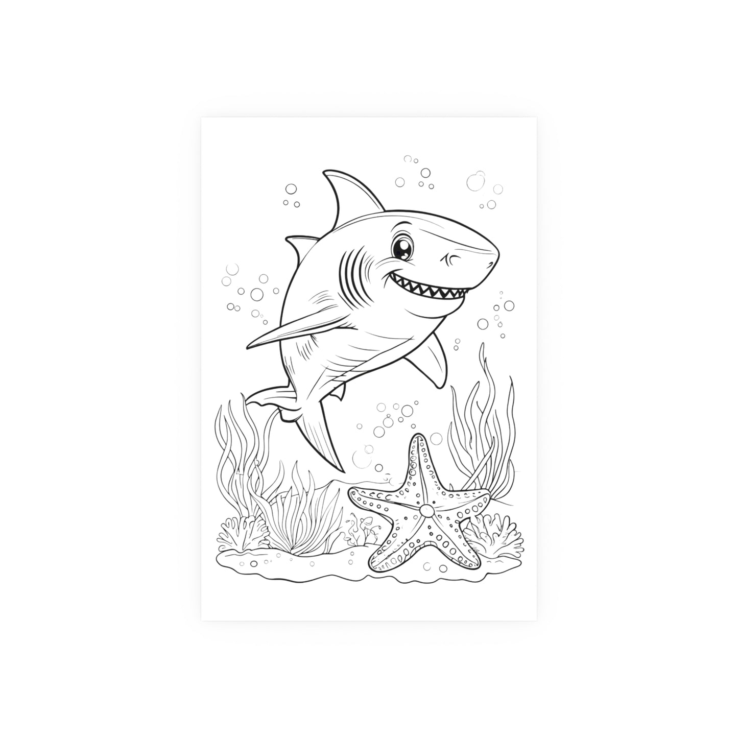Cute Shark Coloring Poster — Satin & Archival Matte Ocean Print for Kids’ Rooms