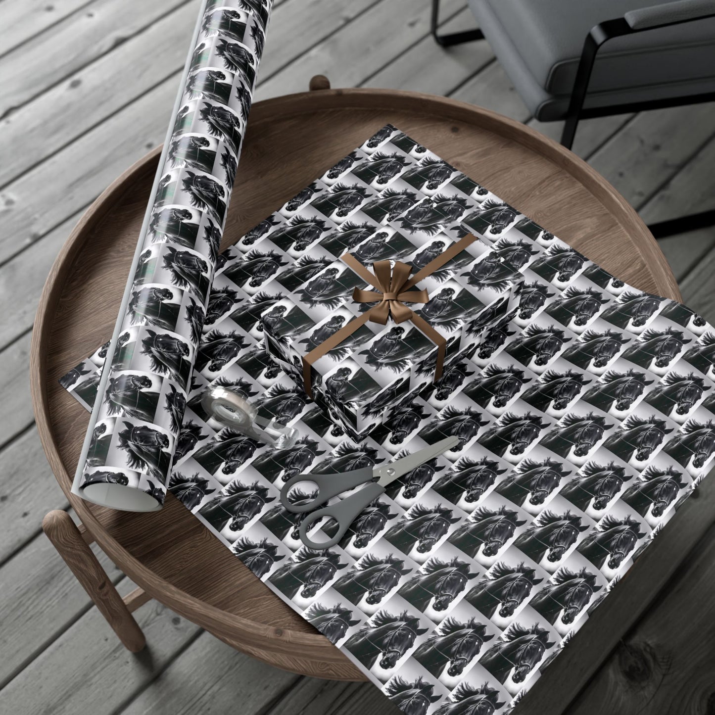 Horse Portrait Gift Wrap Paper - Black & White Equestrian Wrapping Paper for Horse Lovers