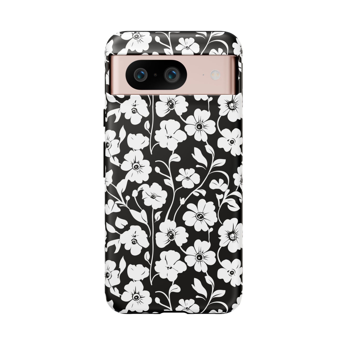 Floral Noir Tough Phone Case — Black & White Flower Protective Cover