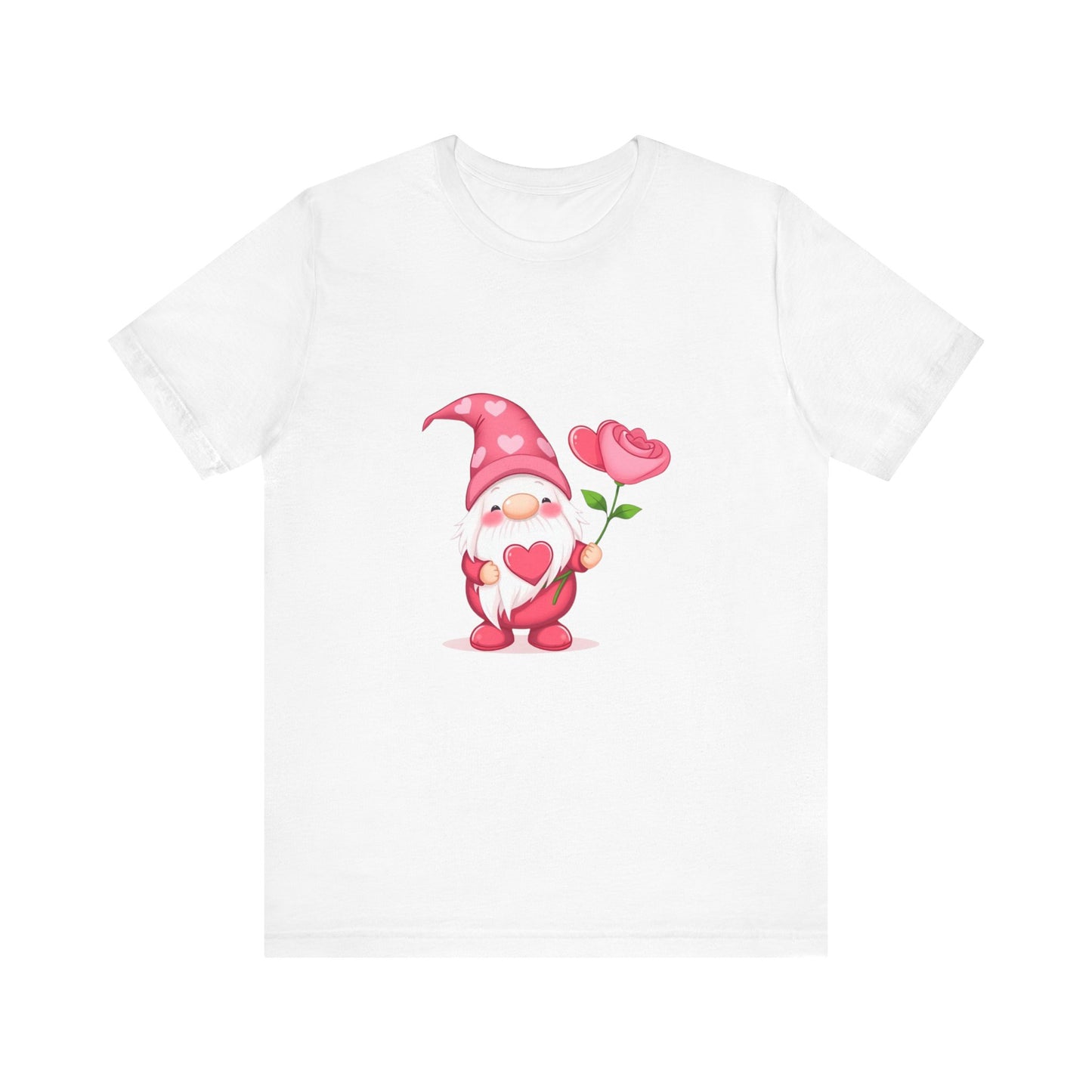 Valentine Gnome T‑Shirt — Cute Pink Gnome Holding Rose Tee