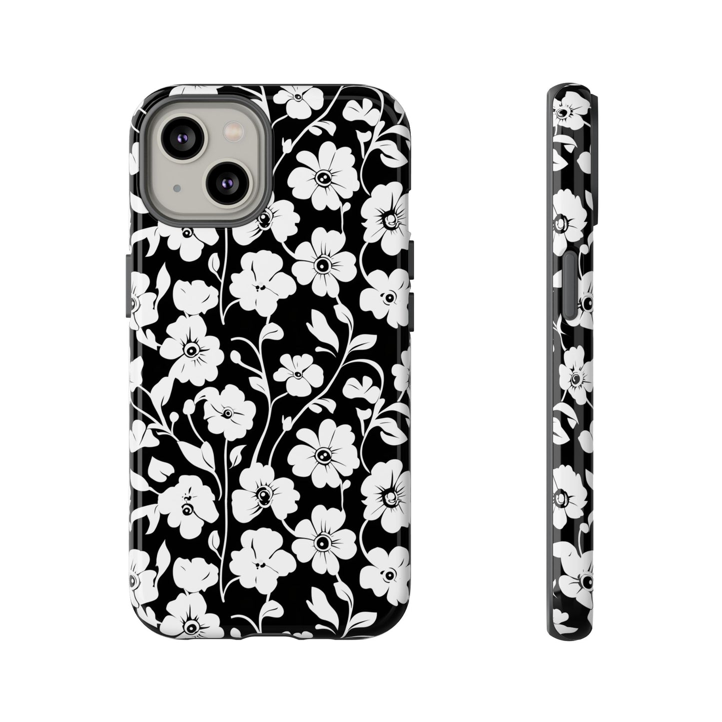 Floral Noir Tough Phone Case — Black & White Flower Protective Cover