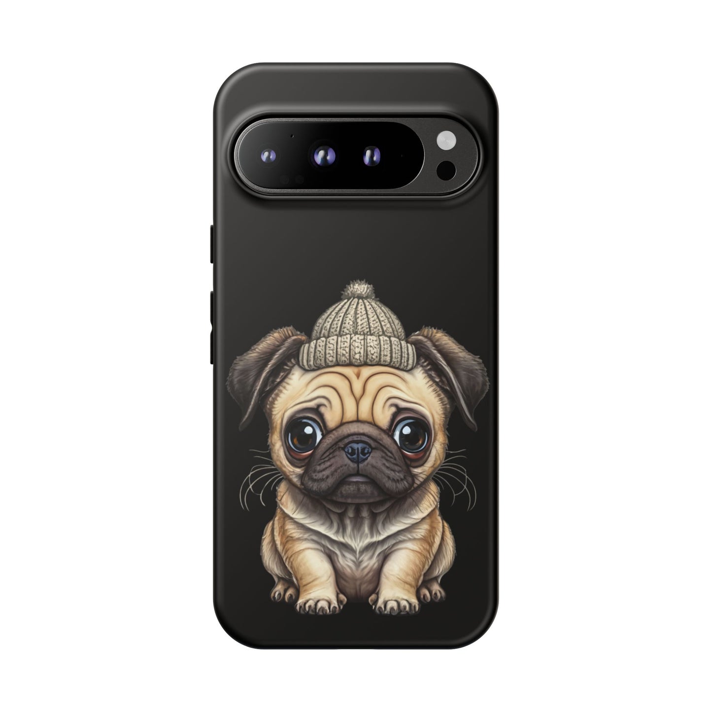 Pug Phone Case – Cute Pug Puppy Illustration on Black Tough Case