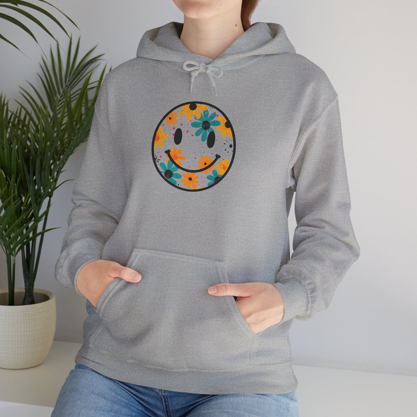 Floral Smiley Hoodie — Retro Daisy Smile Graphic Hoodie
