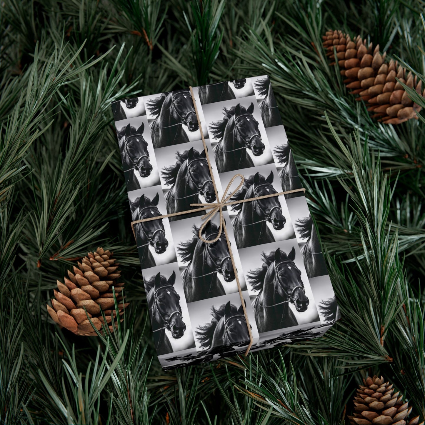 Horse Portrait Gift Wrap Paper - Black & White Equestrian Wrapping Paper for Horse Lovers