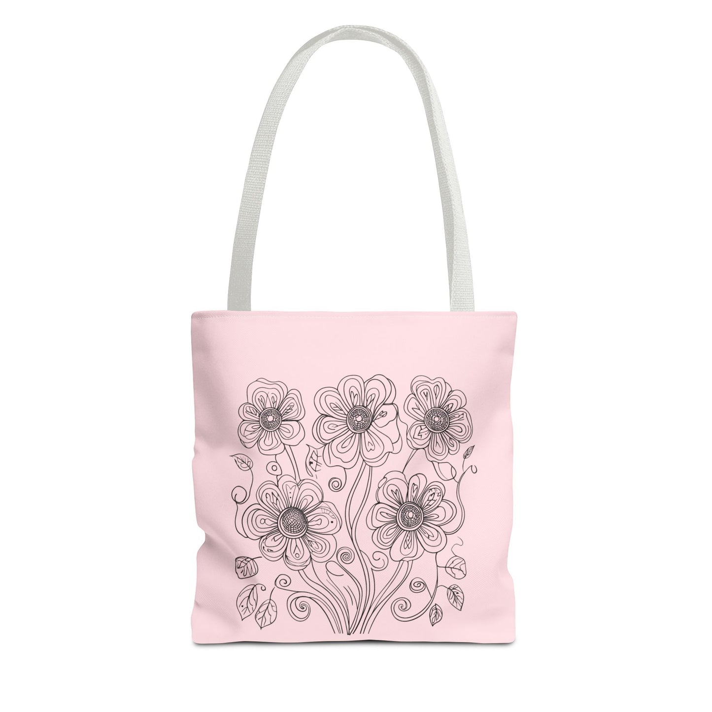 Floral Doodle Pink Tote Bag — Hand-Drawn Flower Design
