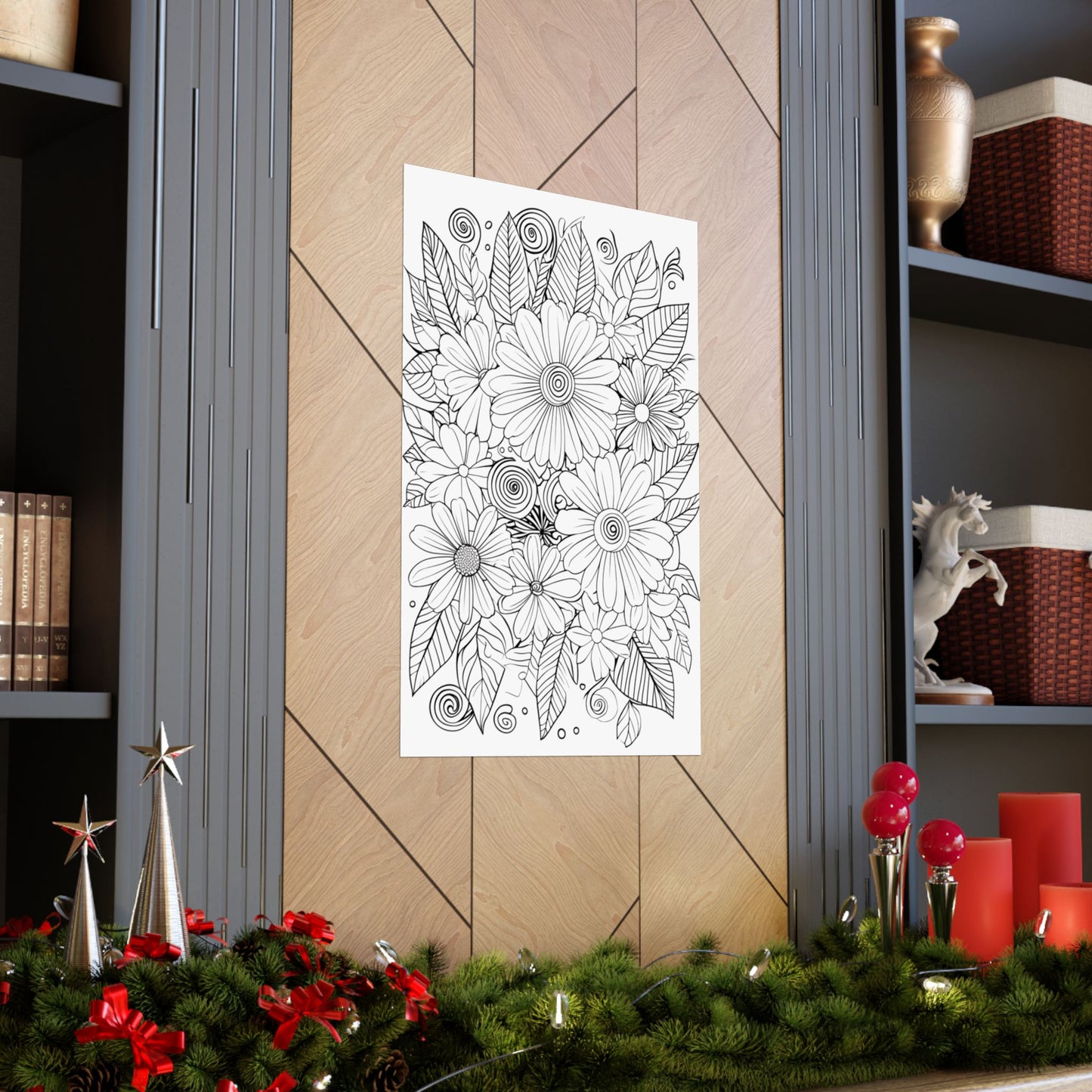 DIY Botanical Doodle Poster — Black & White Floral Coloring Art Print