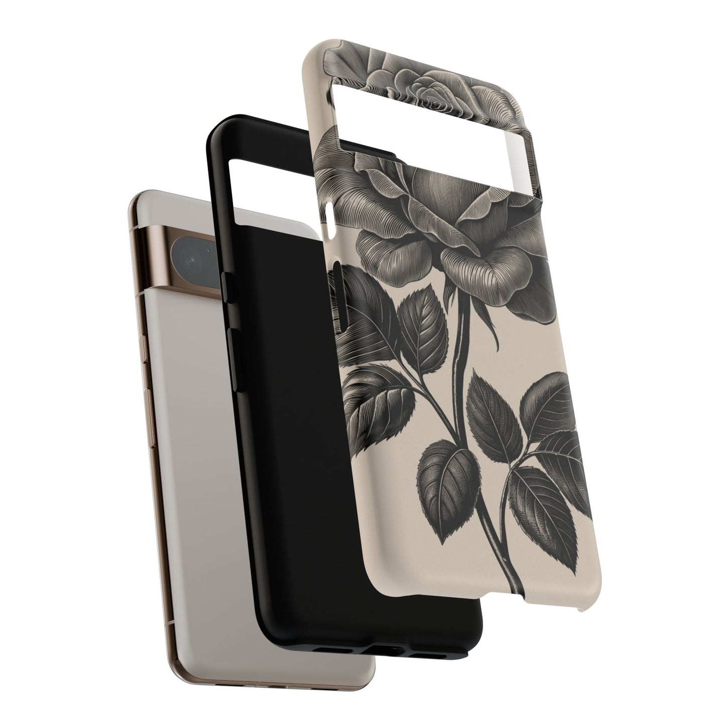 Black Rose Phone Case, Tough Cases with Floral Design, Elegant Tech Accessory, Gift for Flower Lovers, Stylish Protection