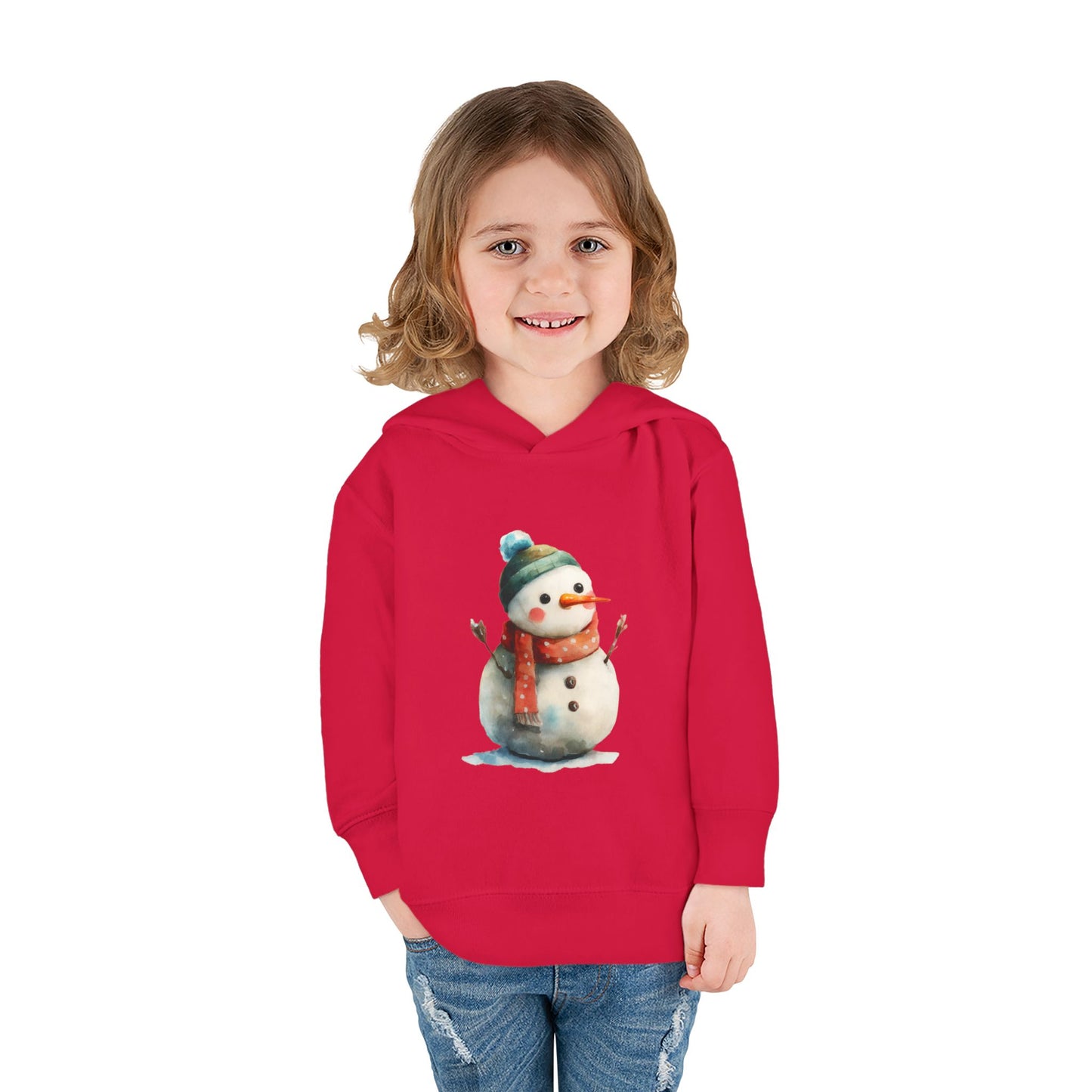 Cozy Snowman Toddler Pullover Fleece Hoodie - Winter Apparel, Cute Gift for Kids, Holiday Wear, Soft Hoodie for Toddlers, Christmas Outfit