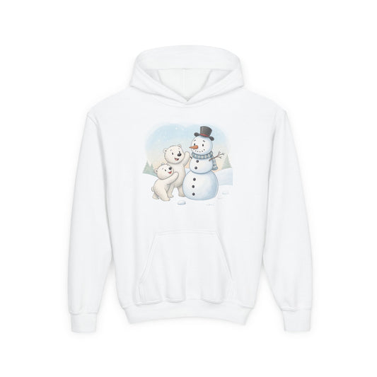 Kids Snowman Hoodie – Cute Polar Bear & Snowman Winter Sweatshirt