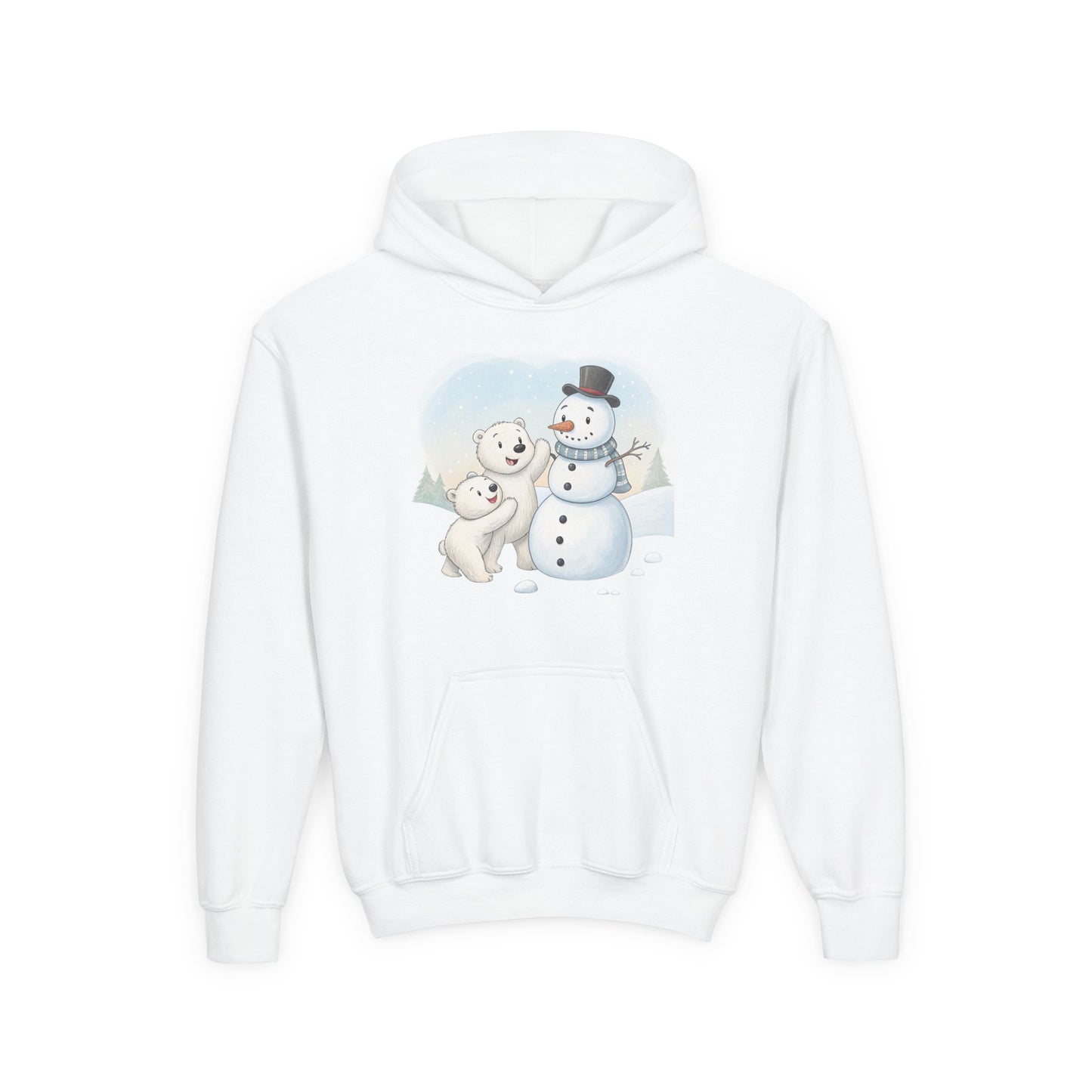 Kids Snowman Hoodie — Cute Polar Bear & Snowman Holiday Sweatshirt