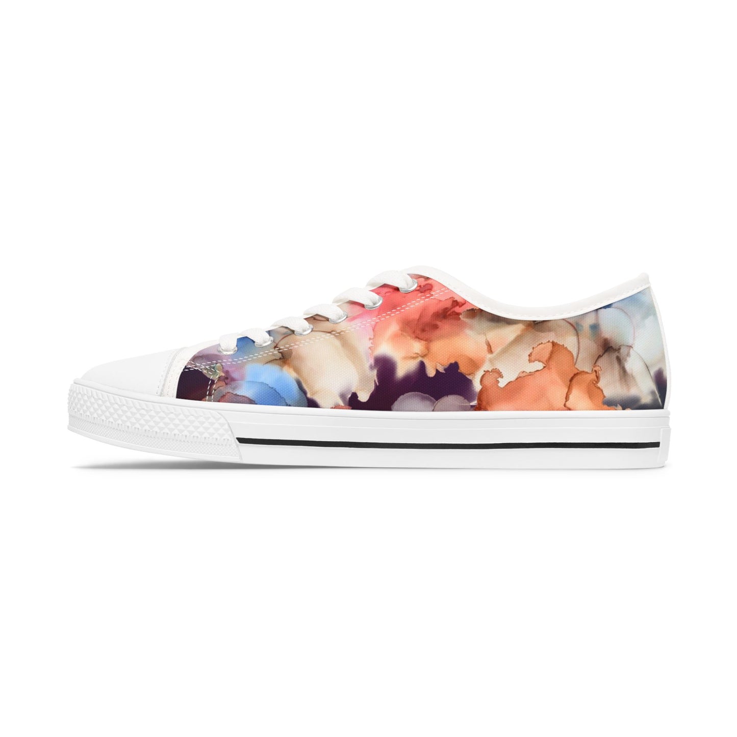 Abstract Watercolor Floral Low Top Sneakers — Women's Artistic Canvas Shoes