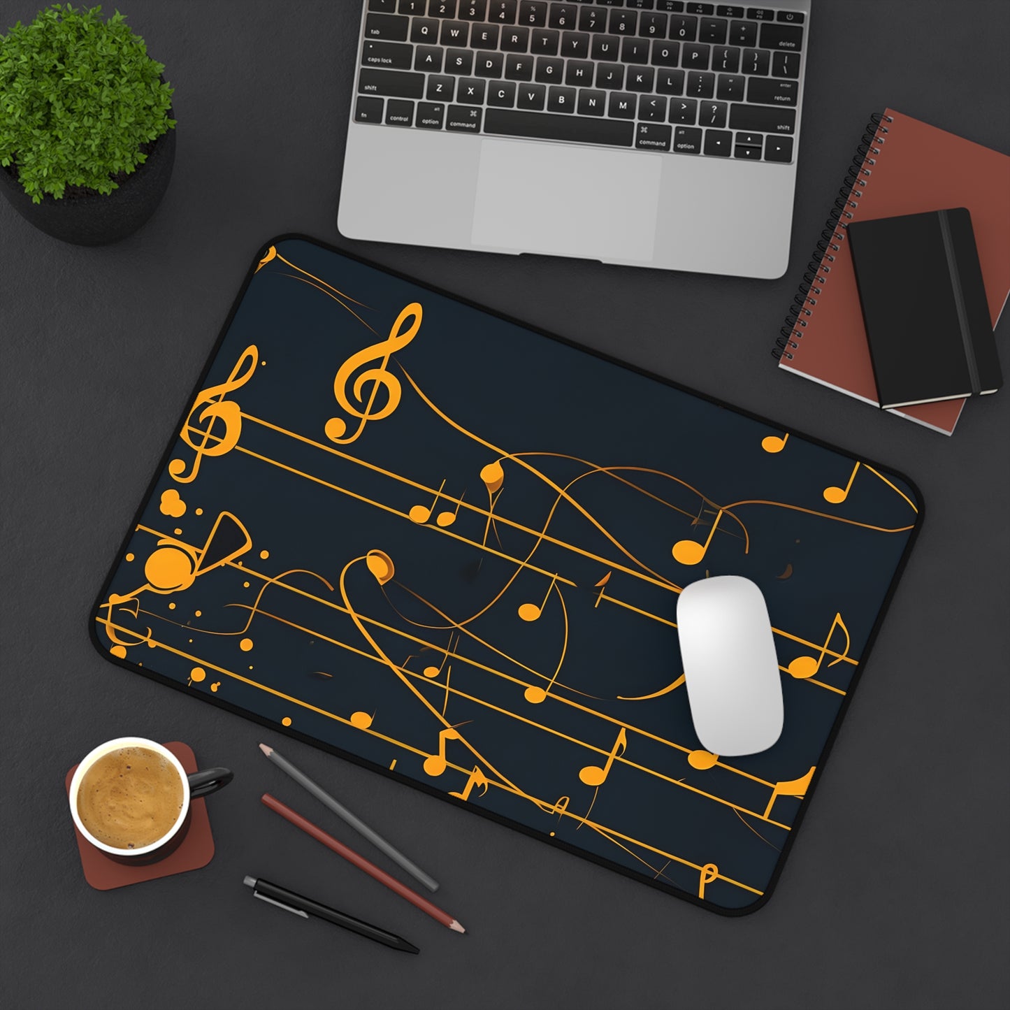 Music Notes Desk Mat – Golden Sheet Music Mouse Pad