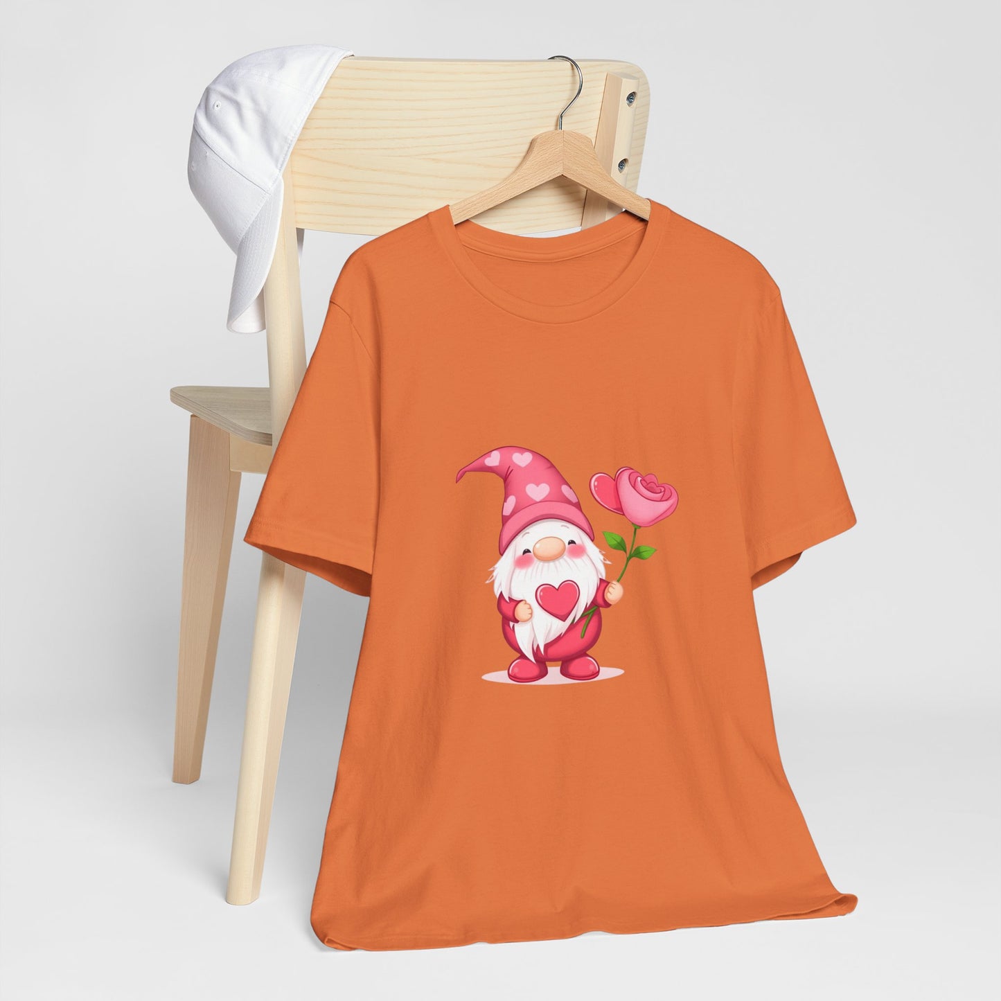 Valentine Gnome T‑Shirt — Cute Pink Gnome Holding Rose Tee